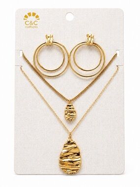 C&C California Gold Layered Necklace & Hoop Earring Set